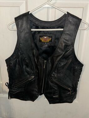 Harley-Davidson Black Leather Zip-Up Motorcycle Vest